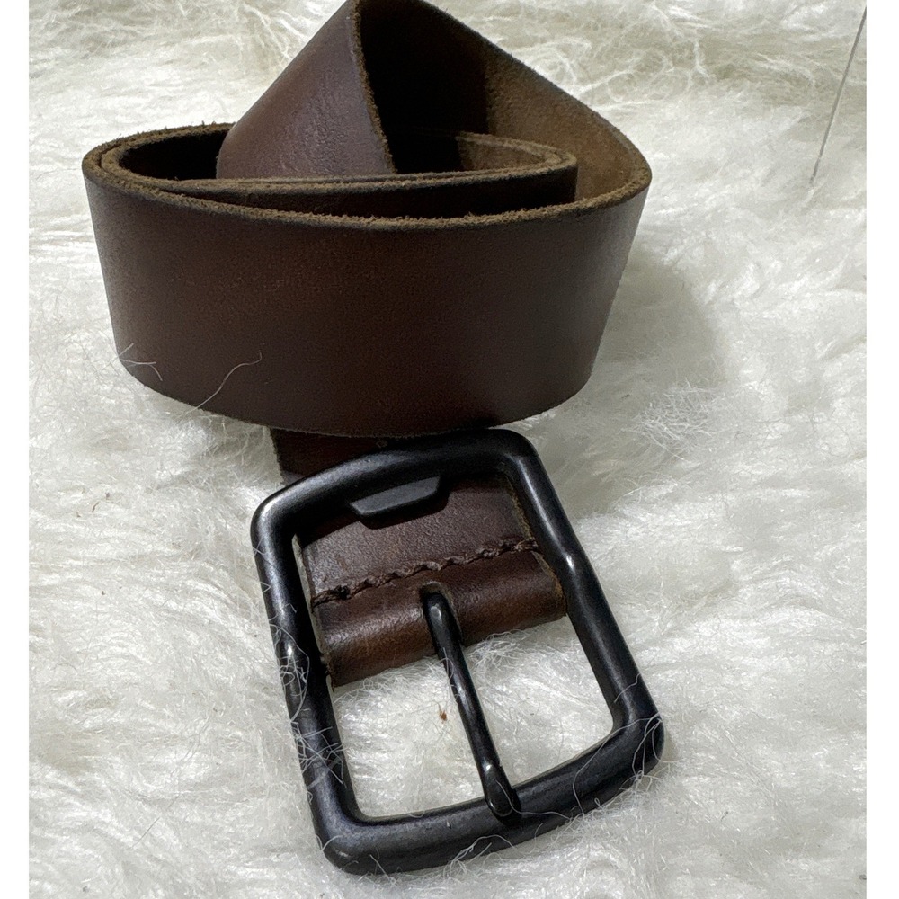American Eagle Belt Mens 28-34 Brown Leather Rugged Matte Black Buckle Logo